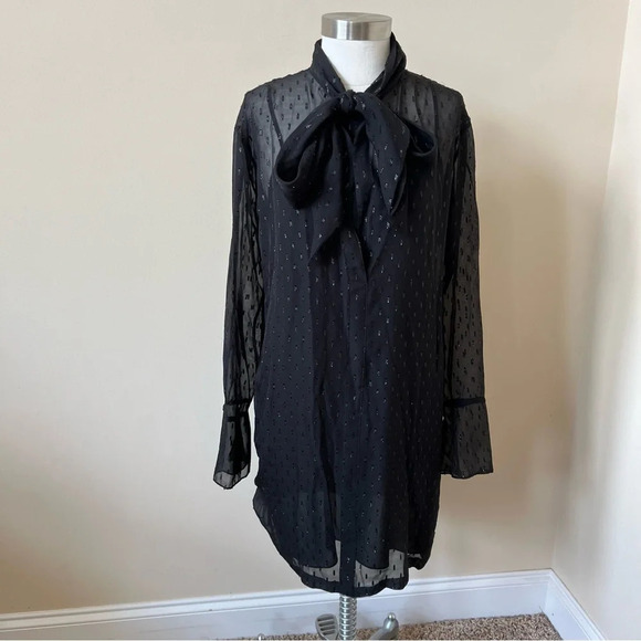 New! Theory Metallic Silk Scarf Dress/ Black 17999 - Picture 2 of 13